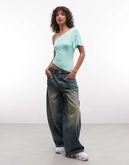 COLLUSION one shoulder top in aqua, 4 of 4