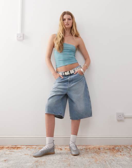 COLLUSION one shoulder top in blue stripes, 4 of 4