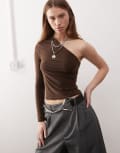 [Collusion] COLLUSION one shoulder top in brown-Grey S BROWN