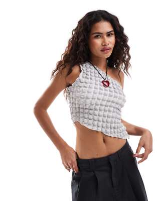 COLLUSION one shoulder top in textured gingham-Multi