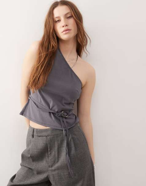 COLLUSION one shoulder top with hardwear waist tie - view 1