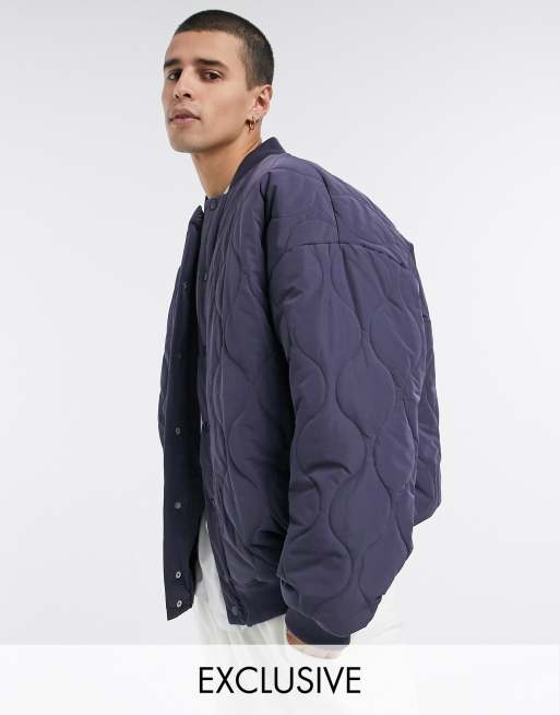 COLLUSION onion quilted bomber jacket in navy