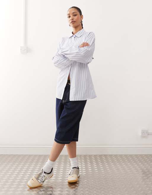 COLLUSION open back shirt in blue stripe