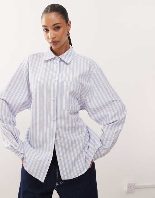 COLLUSION open back shirt in blue stripe