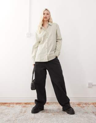 Collusion Open Back Shirt In Green