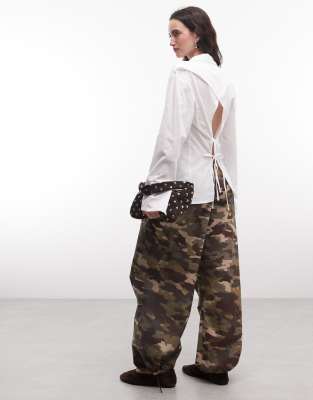 Collusion Open Back Shirt In White