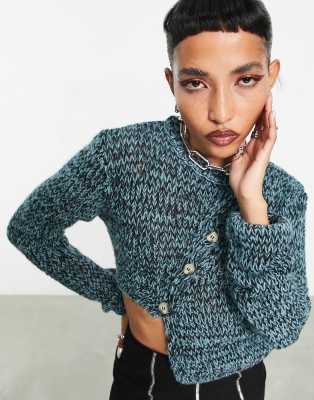 Collusion Open Knit Cardigan In Spacedye-black