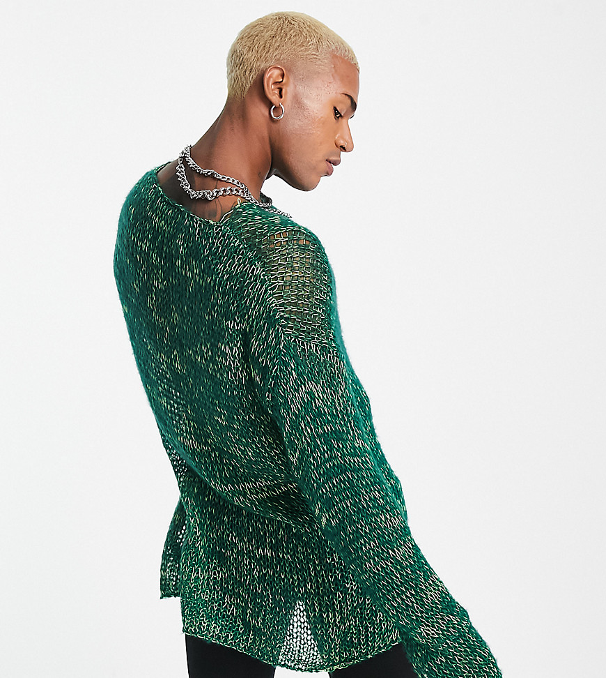COLLUSION open knit jumper in dark and lime green