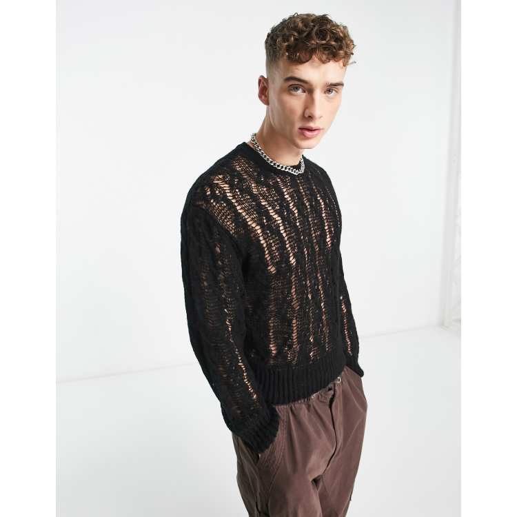 COLLUSION open stitch cable knit sweater in black | ASOS