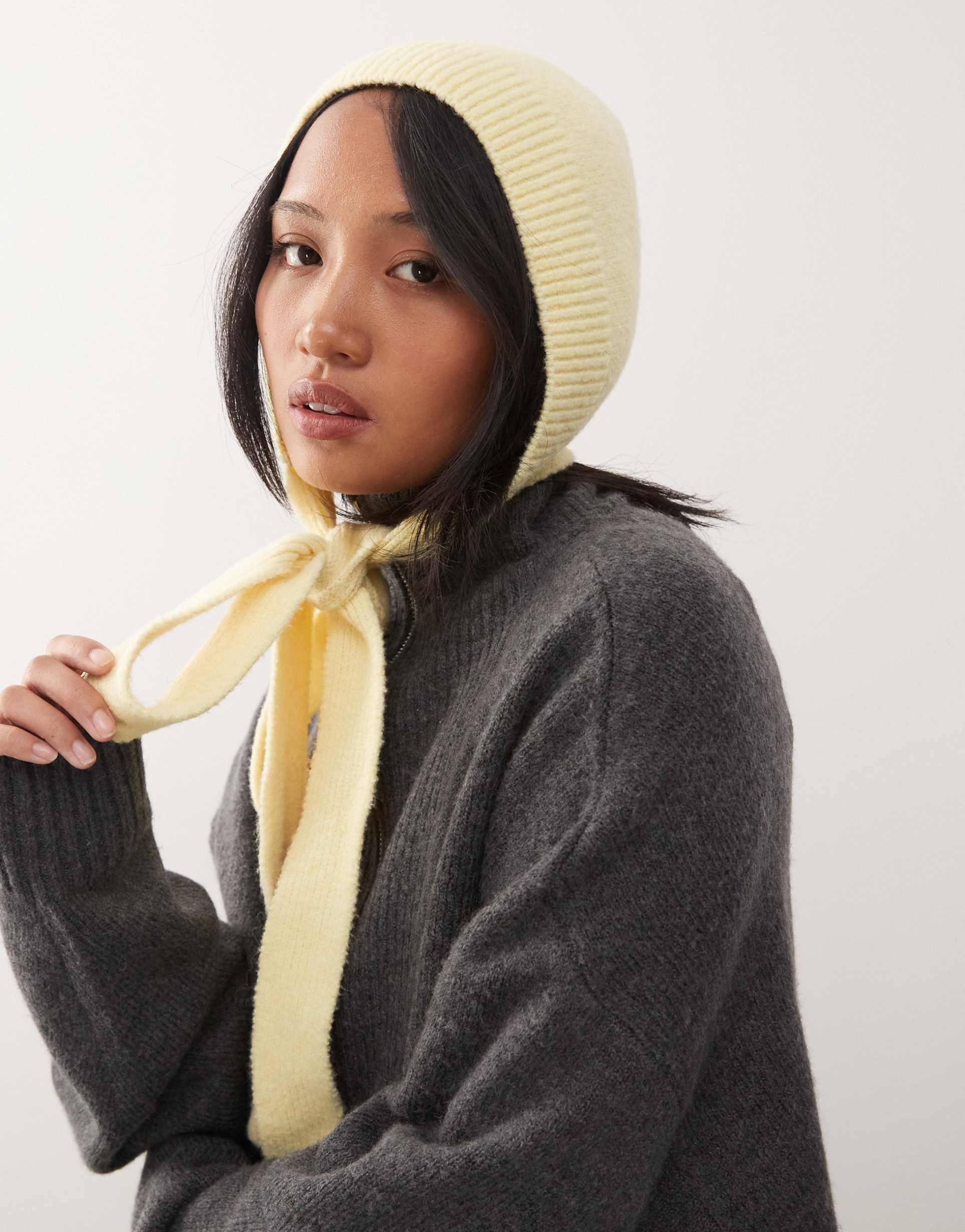collusion open stitch fluffy hood in soft yellow