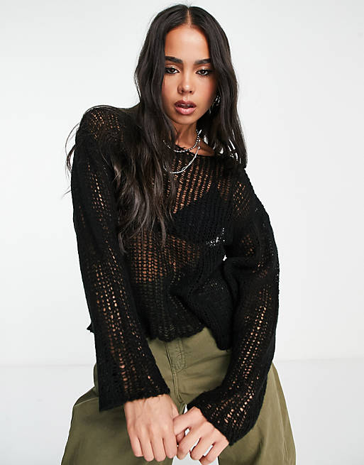 COLLUSION open stitch knit sweater in black | ASOS