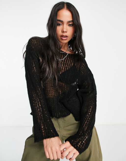 COLLUSION open stitch knit sweater in black | ASOS