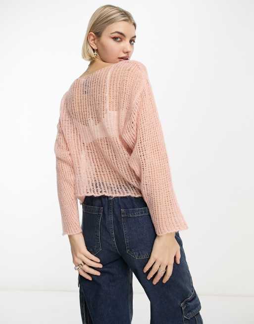 COLLUSION open stitch knit sweater in light pink