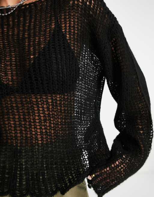 COLLUSION open stitch knitted jumper in black