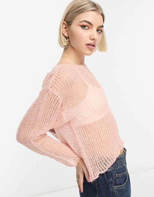 COLLUSION open stitch knitted jumper in light pink