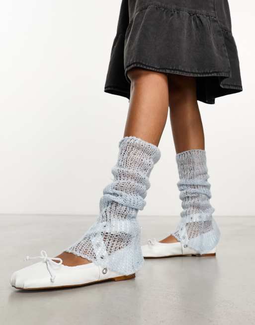 COLLUSION open stitch knitted leg warmers in light blue
