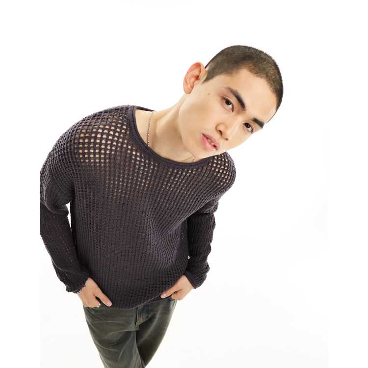 COLLUSION open stitch oversized jumper in charcoal Cra wallonieShops