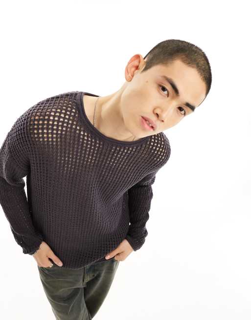 COLLUSION open stitch oversized jumper in charcoal