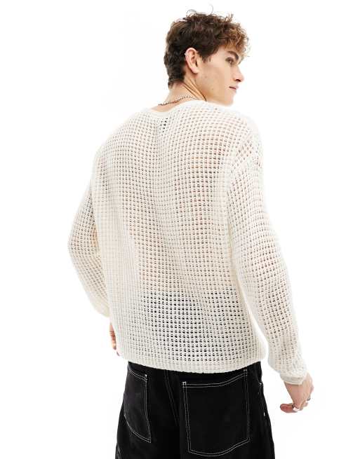 COLLUSION open stitch oversized jumper in cream ASOS