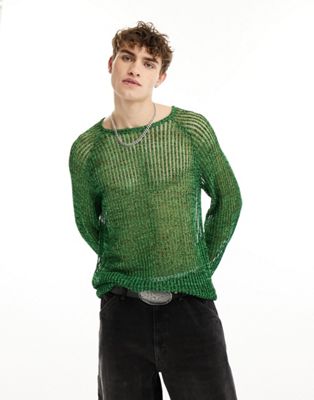 COLLUSION open stitch twisted yarn jumper in black and green