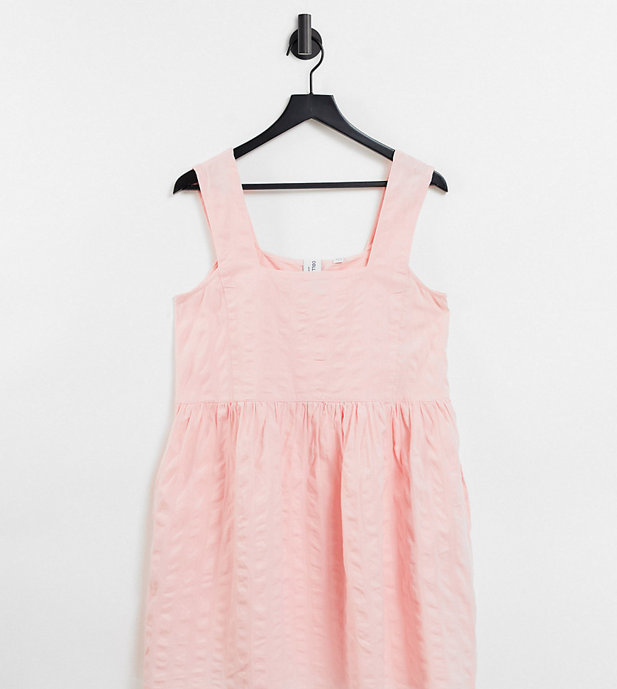 COLLUSION organic cotton seersucker mini apron sundress in pink