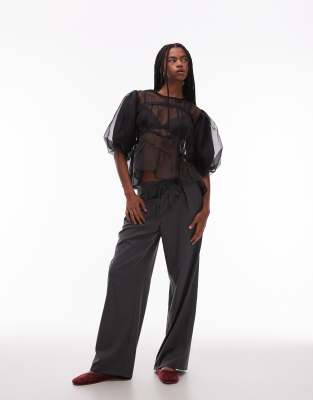 Collusion Organza Channel Detail Smock Top In Black