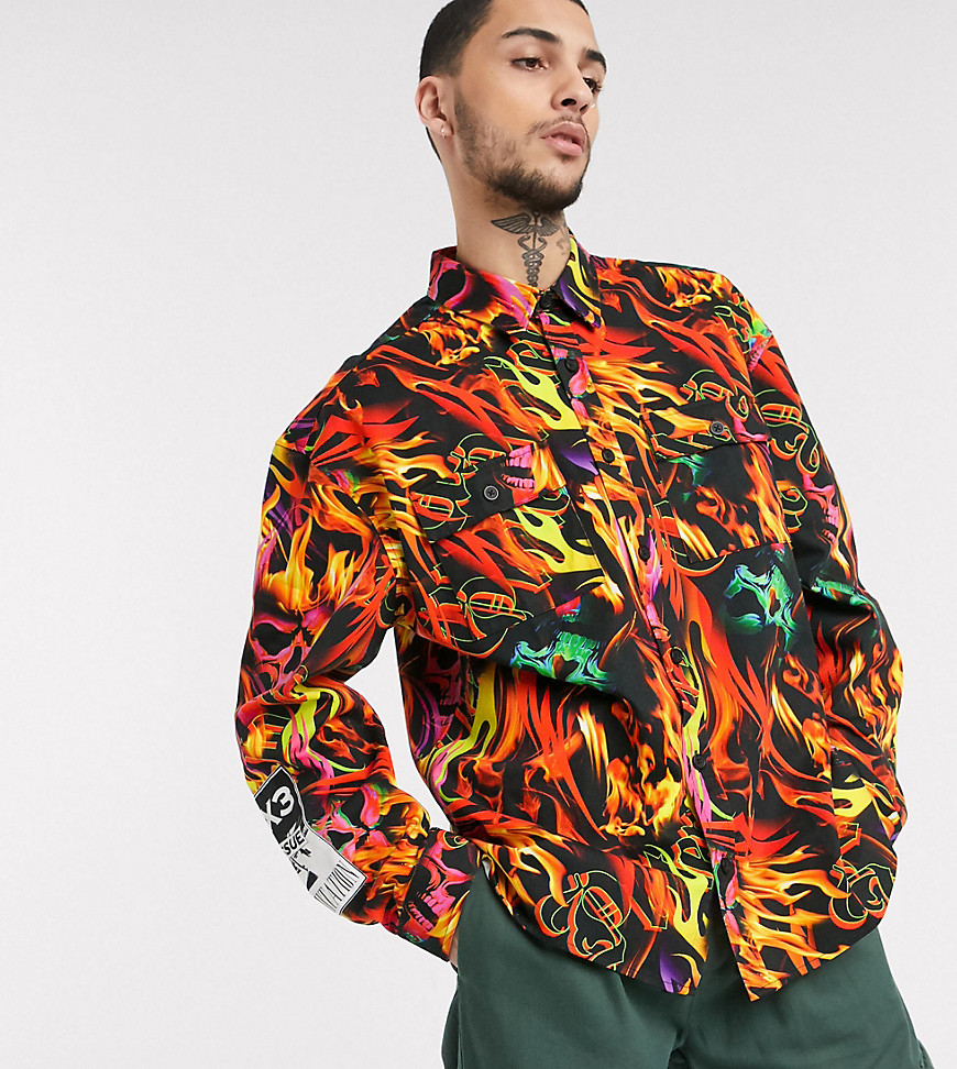 COLLUSION overshirt with flame print-Red