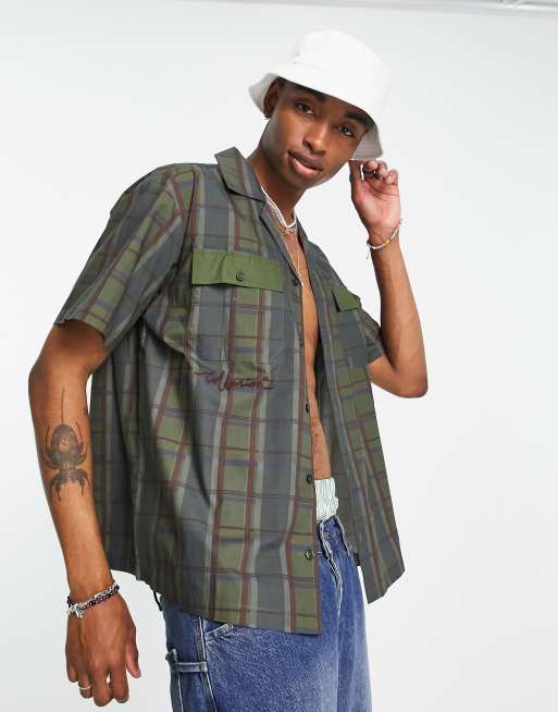 COLLUSION – Oversize-Hemd in Khaki kariert mit Reverskragen