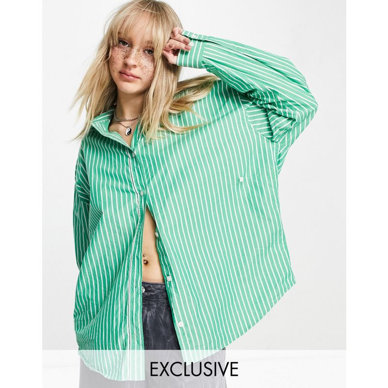 COLLUSION – Oversize-Hemd mit Crossover-Detail in Grün gestreift