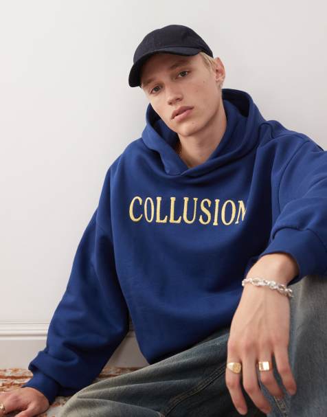 COLLUSION – Oversize-Kapuzenpullover in Blau mit aufgesticktem Logo - view 1