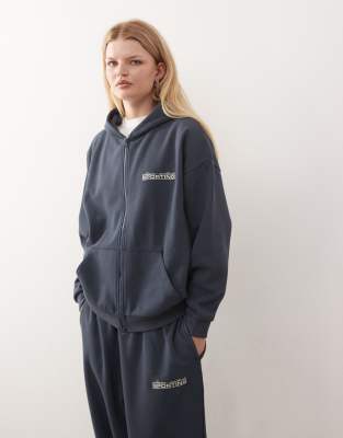 COLLUSION - Oversize-Kapuzenpullover in Vintage-Waschung, Kombiteil-Marineblau