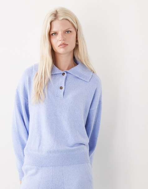 COLLUSION – Oversize-Pullover aus Strick in sanftem Blau mit Knopfleiste, Kombiteil - view 1