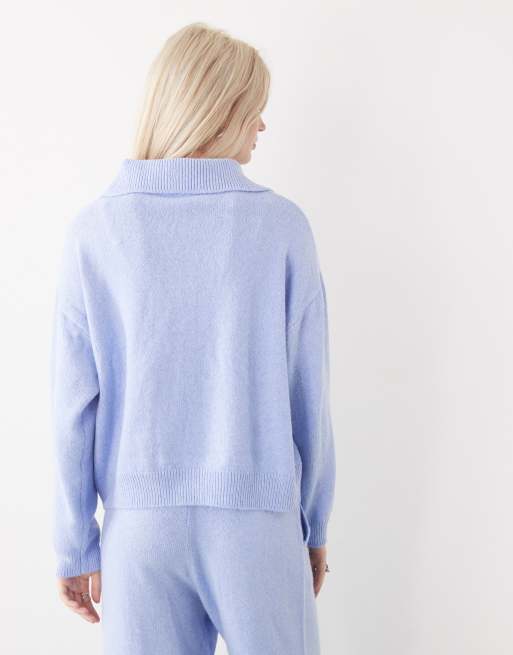 COLLUSION – Oversize-Pullover aus Strick in sanftem Blau mit Knopfleiste, Kombiteil, 3 von 4