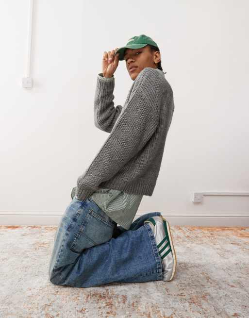 COLLUSION – Oversize-Pullover in Grau mit V-Ausschnitt ASOS