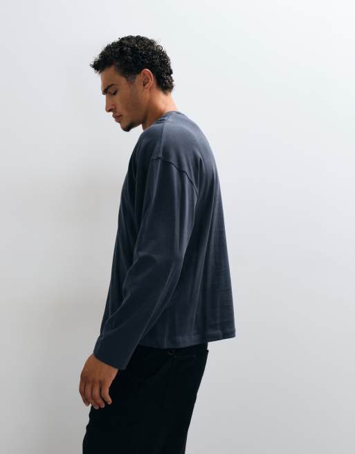 COLLUSION Oversize schweres Langarm-Skate-T-Shirt in Marineblau, 4 von 5