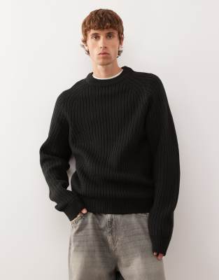 Oversize-Strickpullover in Schwarz Schwarz XS