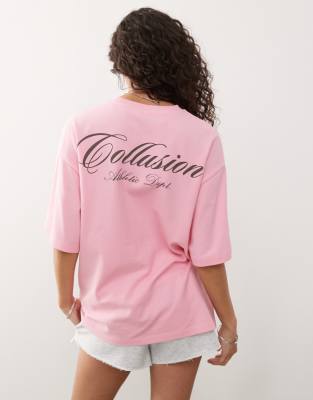 COLLUSION - Oversize-T-Shirt in Babyrosa mit Logo-Grafik