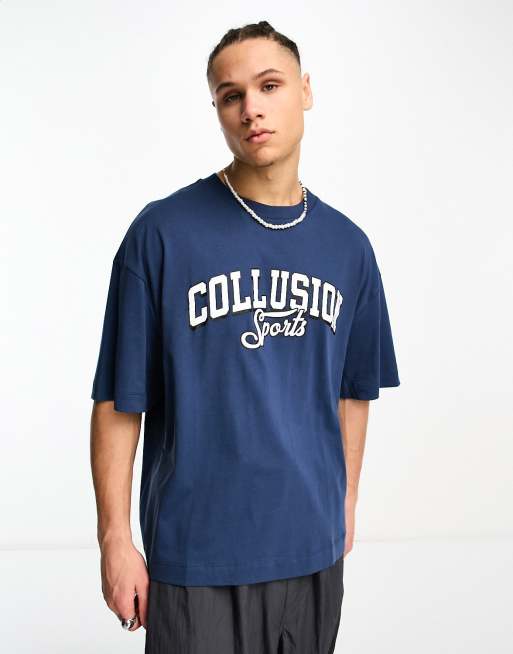 COLLUSION – Oversize-T-Shirt in Blau mit College-Print