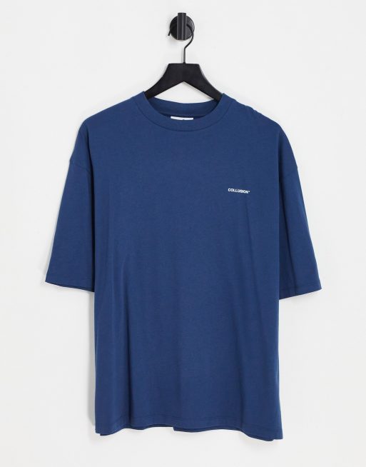 COLLUSION – Oversize-T-Shirt in Marineblau mit Logo