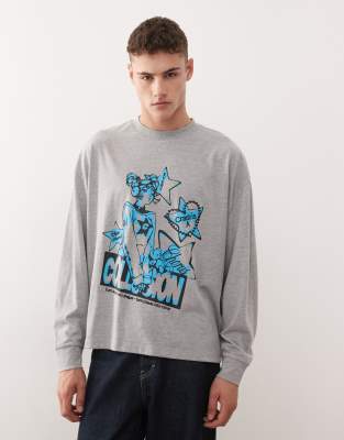 COLLUSION - Oversize-T-Shirt in meliertem Grau mit Print