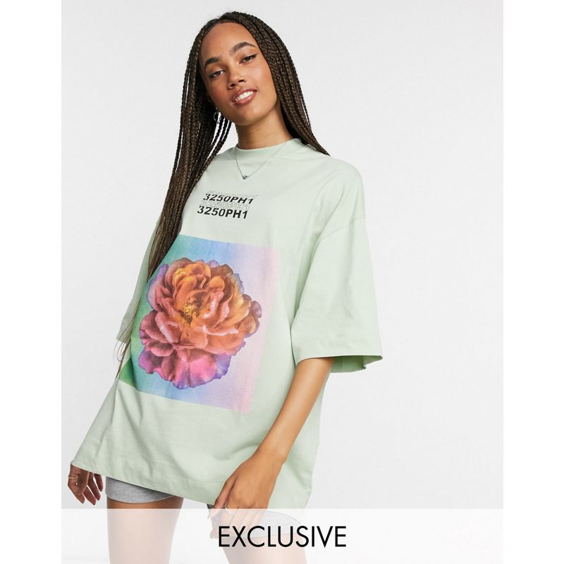 COLLUSION – Oversize-T-Shirt in Salbeigrün mit Blumengrafik