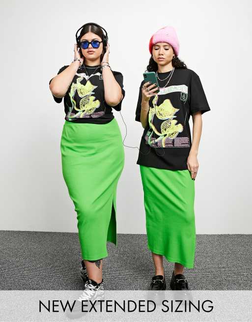 COLLUSION – Oversize-T-Shirt in Schwarz mit Neon-Blumen-Grafik 