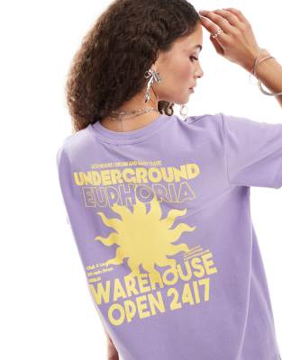 COLLUSION - Oversize-T-Shirt in verwaschenem Blau mit Sonnenschein-Grafikprint