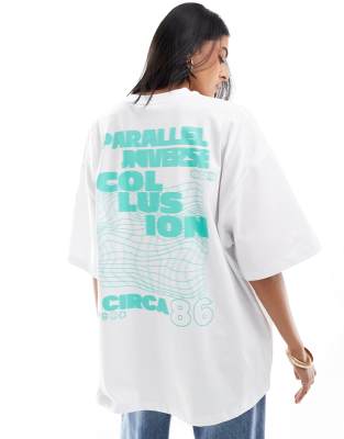 COLLUSION - Oversize-T-Shirt mit verschwommenem Rückenprint in Grün-Weiß