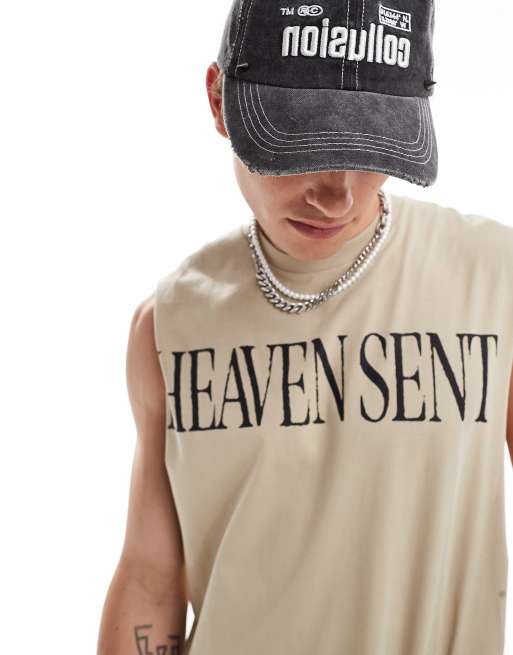 COLLUSION – Oversize-Tanktop in Steinbeige mit „Heaven Sent“-Print, 3 von 4