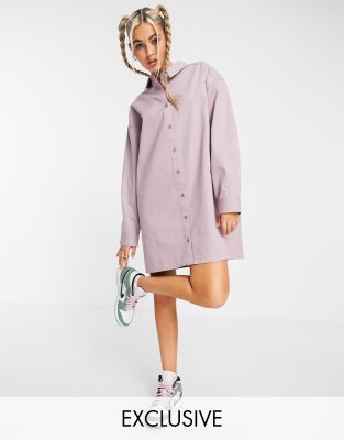 COLLUSION oversize twill mini shirt dress in mauve | ASOS