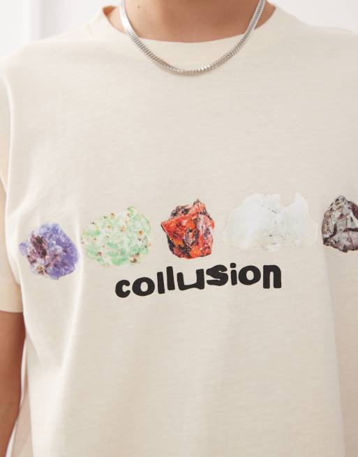 COLLUSION - Oversized antifit T-shirt met korte mouwen en print in wit, 3 van 4