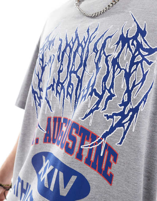 COLLUSION oversized athletic graphic t-shirt in grey marl, 3 of 4