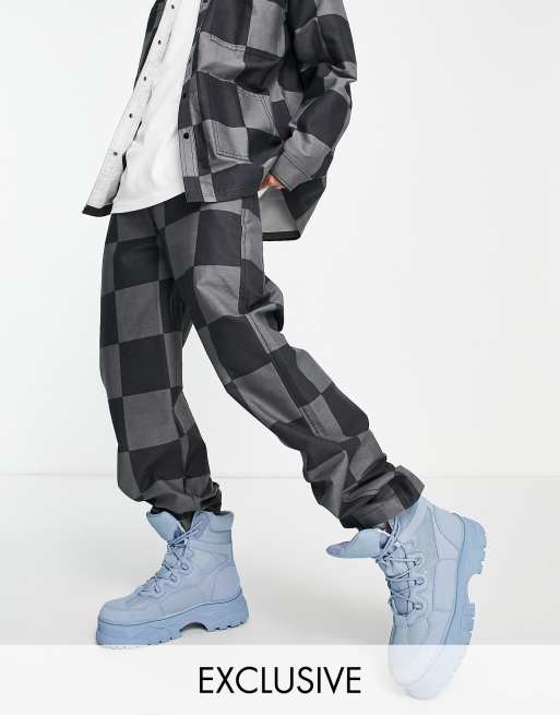 COLLUSION - Oversized baggy broek met dambordpatroon in jaren 90-stijl in grijs, deel van co-ord set