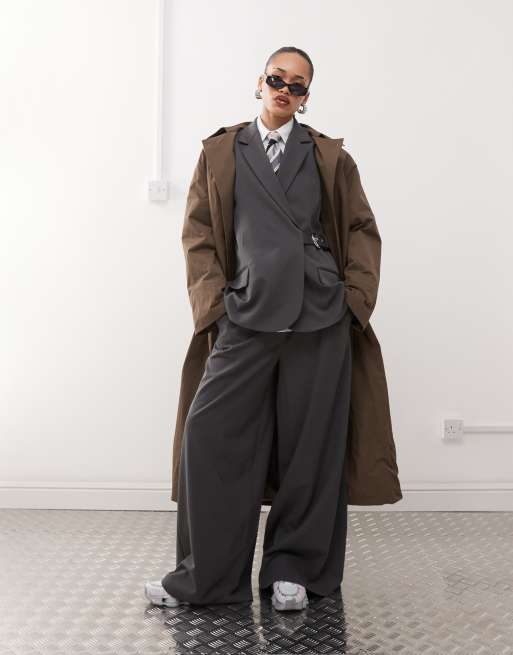 COLLUSION oversized belt detail blazer in gray - part of a set